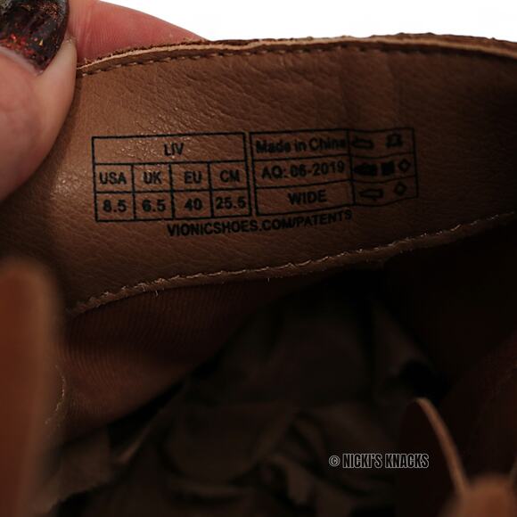 Vionic Liv Cognac Tan Suede Low Heel Ankle Booties Western Comfort Size 8.5W - Picture 10 of 11